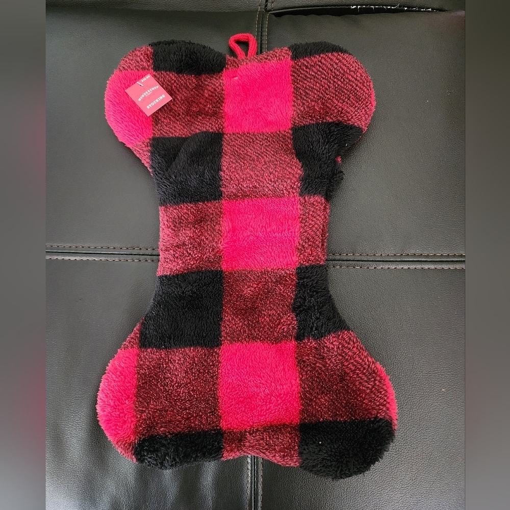 Wondershop Festive Red and Black Plaid Dog Bone Stocking